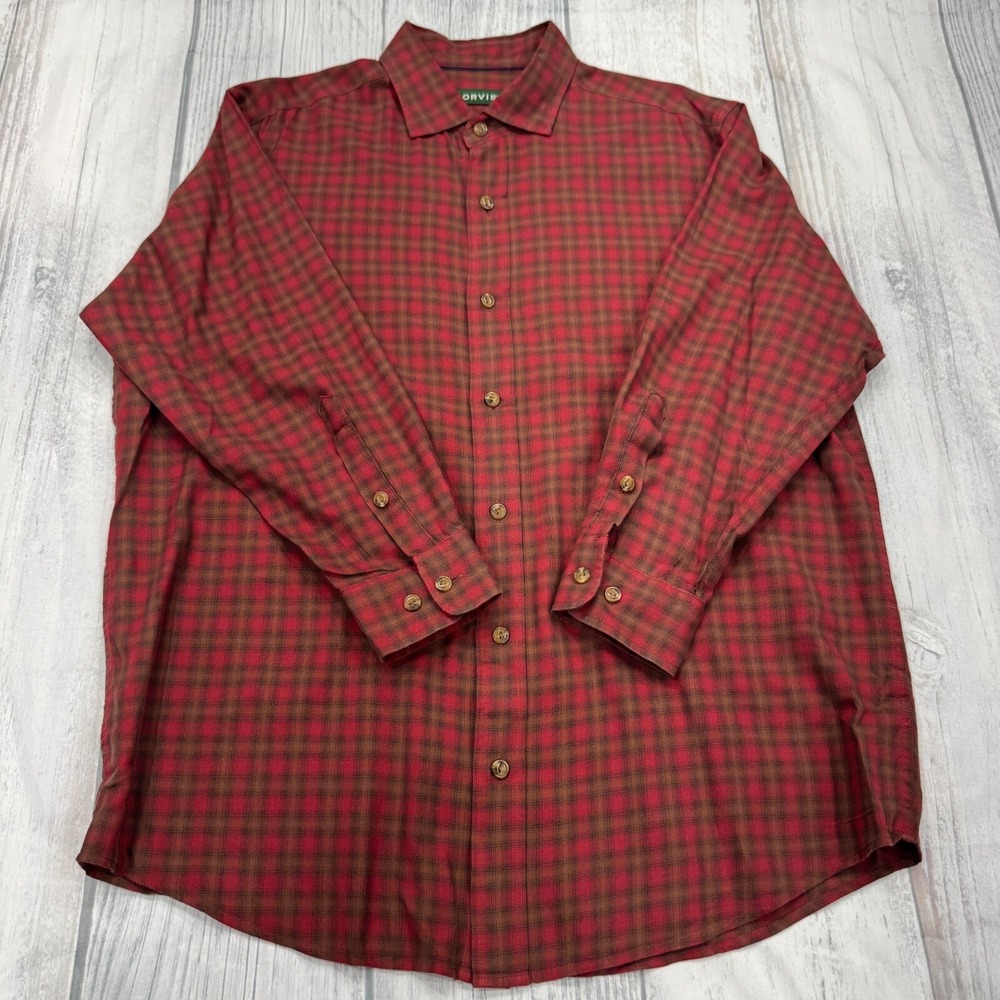 Orvis Button Shirt L Large Red Classic Fit Long Sleeve Mens